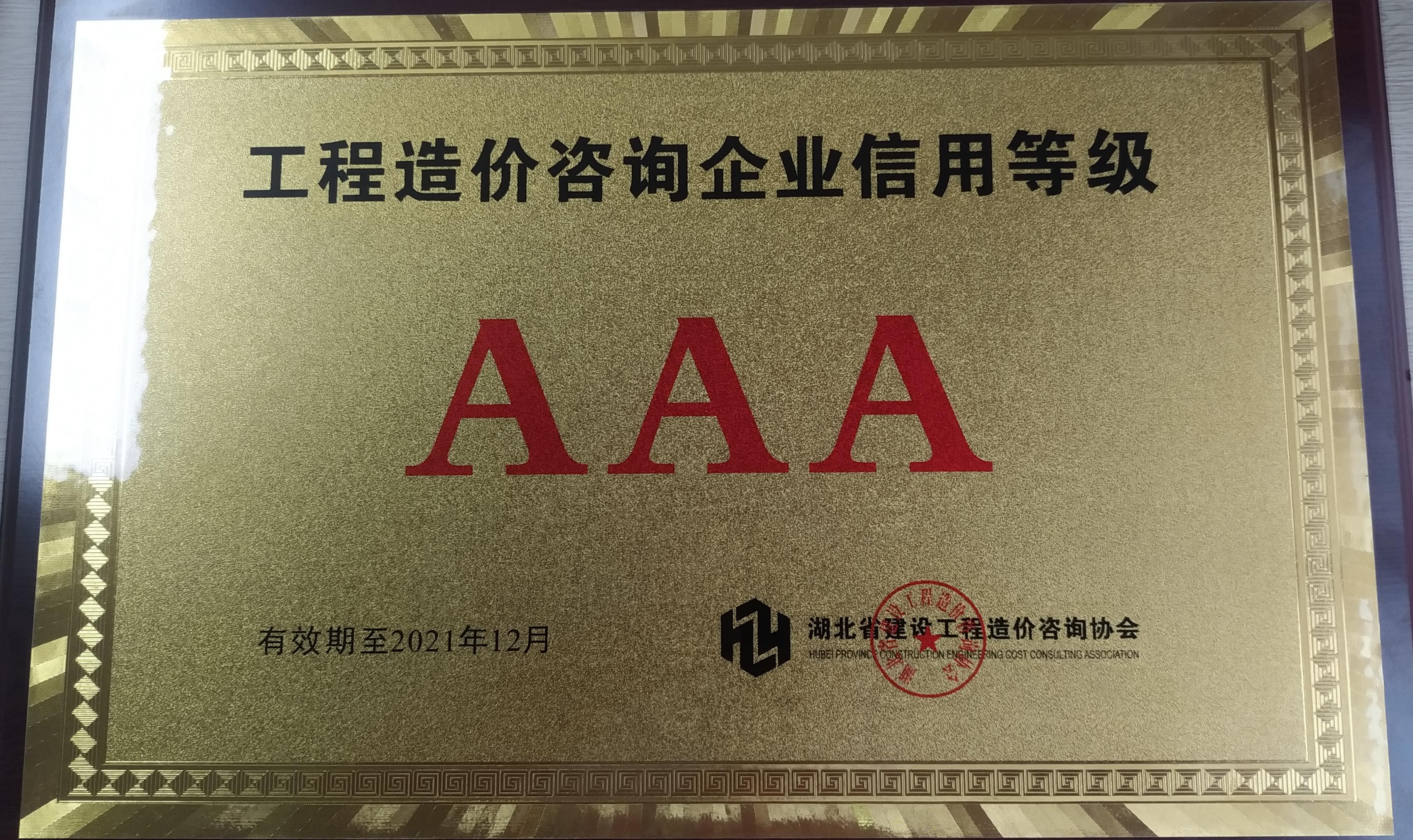 工程造價咨詢企業(yè)信用等級3A級